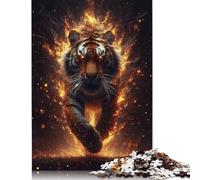 1000 Pieces Puzzles for Adults Fiery Tiger - Abstract Animal Art Square Puzzle for Adults & Wooden Puzzles Home Decor 1000pcs (75x50cm)