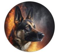 1000 Pieces Puzzles for Adults Fire German Shepherd 1000 Pieces Round Puzzles for Adults for Teenager & Families, Perfect DIY Decor & Brain-Teasing Challenge 67.5x67.5cm