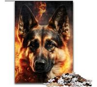 1000 Pieces Puzzles for Adults Fire German Shepherd Difficult Puzzles for Adults DIY Decoration, Brain Challenge, for Adult, Family, size 50x75cm