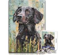 1000 Pieces Puzzles for Adults Flat-Coated Retriever Paper Collage A Work of Art Gift For Birthdays for And 14 Years And over (size 38x26cm)