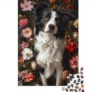 1000 Pieces Puzzles for Adults Floral Border Collie Portrait Jigsaw for Adults Anti-Stress Toys Difficult Hard Difficult And Challenge 38x26cm/1000pcs