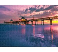 1000 Pieces Puzzles for Adults - Fort Myers Beach Pier at Sunset Wooden Jigsaw Puzzle - Perfect Interlocking Clear Printing - Adults Educational Puzzle