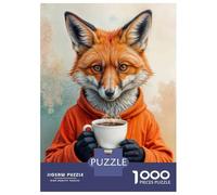 1000 Pieces Puzzles for Adults Fox in Orange Hoodie Holding Coffee Cup Puzzle for Adults Toy Wall Decor Analysis And Logic Unique Gifts for Birthday And Christmas 52x38cm/1000pcs