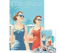 1000 Pieces Puzzles for Adults French Riviera Summer Brain Intelligence Challenge Addictive Toys Fun Games Family Activities Secret Santa Gifts (Size 38x52cm)