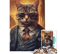 1000 Pieces Puzzles for Adults Gangster Syberian Cat for Birthday, Chrismas Birthday Present Educational Games for Age 14+ Game (38x26cm)