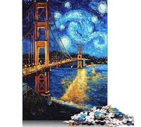 1000 Pieces Puzzles for Adults Golden Gate Bridge Starry Night Creative Square Jigsaw Puzzles for Adults, Wooden Puzzles Home Decoration Jigsaw Puzzles 1000pcs (75x50cm)