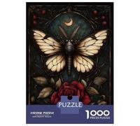 1000 Pieces Puzzles for Adults Gothic Moth And Rose Jigsaws for Adults Relax Games Enhance Memory Unique Gifts for Birthday And Christmas 38x26cm/1000pcs