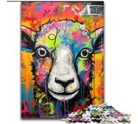 1000 Pieces Puzzles for Adults Graffiti Painting Sheep Made of Wood, for Teenagers Age Group 14+, Home Decor 50x75cm Educational & Fun Indoor Game for Home Decor