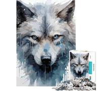 1000 Pieces Puzzles for Adults Gray Wolf Head Watercolor Brain Intelligence Challenge Addictive Toys Relax Games Learning Educational Birthday Gifts (Size 38x26cm)