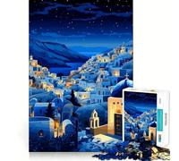 1000 Pieces Puzzles for Adults Greece Night Village Art Smooth Joint Fun Brain Skill Play Casual Game Time Birthday Fun Play (38x52cm)