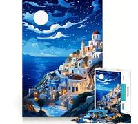 1000 Pieces Puzzles for Adults Greece Santorini Night Art Smooth Joint Fun Brain Skill Play Casual Game Time Birthday Fun Play (38x26cm)