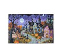 1000 Pieces Puzzles for Adults - Halloween Neighborhood Night Blue High Difficulty Wooden Jigsaw Puzzle - Family Entertainment Leisure Fun Interactive, Relaxing Holiday Puzzles