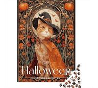1000 Pieces Puzzles for Adults Halloween Witch Cat Art Print-2 Puzzles for Adults Hands-on Game But Fun And Humorous Parent-child Interaction 52x38cm/1000pcs