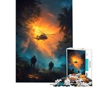 1000 Pieces Puzzles for Adults Helicopter And Soldiers in Jungle for Educational Game Challenge Toy Hands-on Game Home Art Decor Secret Santa Gifts (Size 50x75cm)