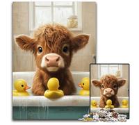 1000 Pieces Puzzles for Adults Highland Cow in The Bathroom Cardboard Jigsaw Puzzles Difficult And Challenge, Great Gifts And Toys for Age 14 26X38CM