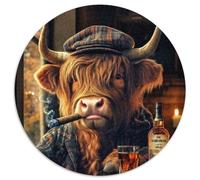 1000 Pieces Puzzles for Adults Highland Cow Pub 1000-Piece Round Jigsaw Puzzle High-Difficulty Brain Teaser for Teenagers (Size 67.5x67.5cm)