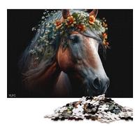 1000 Pieces Puzzles for Adults Horse with Flowers Square Puzzle for Adults & Paper Puzzles Home Decor 38x26cm/1000pcs