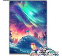 1000 Pieces Puzzles for Adults Ice Castles Under The Aurora Borealis Jigsaw Puzzle Made of Wood, for Birthdays, Christmas, Halloween, Thanksgiving, Easter 1000pcs(50x75cm)