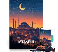 1000 Pieces Puzzles for Adults Istanbul Turkey Nightscape Illustration Smooth Joint Fun Brain Skill Play Casual Game Time Birthday Fun Play (38x26cm)