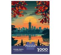1000 Pieces Puzzles for Adults Japanese Pagoda Sunset Landscape Illustration Jigsaw Puzzle Hands-on Game Home Decoration Unique Gifts for Birthday And Christmas 70x50cm/1000pcs