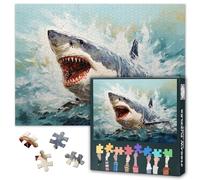 1000 Pieces Puzzles for Adults Jigsaw Puzzle Educational Games - 50x70 cm A Shark with Open Mouth Painting Hard Difficult Challenging Animal Oil Painting Style Puzzle