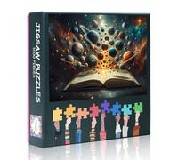 1000 Pieces Puzzles for Adults Jigsaw Puzzle Educational Games - 50x70 cm An Open Book with A Group of Planets Emerging From its Pages Painting Hard Difficult Challenging Puzzle