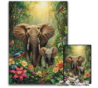 1000 Pieces Puzzles for Adults Jungle Elephant Wooden Jigsaw Puzzles Brain Teaser, Unique Birthday And Gifts for Age 14 Years Up 50X75CM