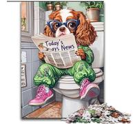 1000 Pieces Puzzles for Adults King Spaniel Go Toilet Wooden Jigsaw Puzzles size50x75cm Perfect for Birthday, Christmas