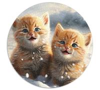1000 Pieces Puzzles for Adults Kitten in The Snow Round Puzzles 1000 Pieces for Adults Brain Teaser & Home Decor, Perfect 67.5x67.5cm