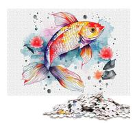 1000 Pieces Puzzles for Adults Koi Fish Watercolor Creative Square Jigsaw Puzzles for Adults, Wooden Puzzles Home Decoration Jigsaw Puzzles 1000pcs (75x50cm)