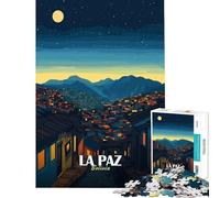 1000 Pieces Puzzles for Adults La Paz, Bolivia Nightscape Illustration Brain Intelligence Challenge Addictive Toys Fun Games Family Activities Secret Santa Gifts (Size 38x26cm)