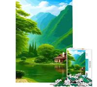 1000 Pieces Puzzles for Adults Lakeside House in Green Landscape Brain Intelligence Challenge Addictive Toys Family Games Difficult Hard Secret Santa Gifts (Size 38x26cm)