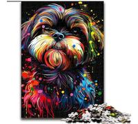 1000 Pieces Puzzles for Adults Lhasa Apso Dog Art 1000 Pieces Puzzles for Adults Family Interaction & Fun Gift, Vibrant Abstract Design (Size 26x38cm)