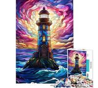 1000 Pieces Puzzles for Adults Lighthouse in Stained Glas Jigsaw for Adults Toy Wall Decor But Fun And Humorous Birthday And Unique Gifts (Size 50x75cm)