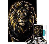 1000 Pieces Puzzles for Adults Lion with Golden Highlights on Black for Birthday, Chrismas Home Decoration Relaxing Games for And from 14 Years And over (50x75cm)