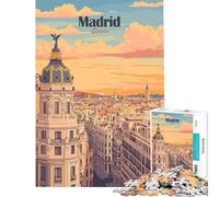1000 Pieces Puzzles for Adults Madrid, Spain Cityscape Illustration Relaxing Games for Educational Game Challenge Toy Secret Santa Gifts Analysis And Logic (size 38x26cm)
