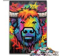 1000 Pieces Puzzles for Adults Mgraffiti Painting Yak Made of Wood, for Ages 14+ 50x75cm Challenging Brain Teaser - Relaxing Toy for Teenagers