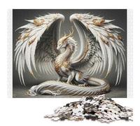 1000 Pieces Puzzles for Adults Michael, White Dragon with Angels Wings And Gold Trim Jigsaw Puzzle Adult Wood Jigsaw Best Gift for Adults Birthday Present 1000pcs (75x50cm)