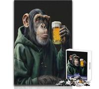 1000 Pieces Puzzles for Adults Monkey Drinking A Beer Unwind during Free Time Clean Cut Seamless Interlock Toy Size 50x75cm