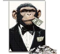 1000 Pieces Puzzles for Adults Monkey Holding Money Jigsaw Puzzles Made of Wood Brain Teaser Game, Interactive Family Game, Suitable for Ages 14+ size 50X75CM