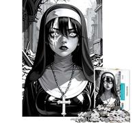 1000 Pieces Puzzles for Adults Monochrome Nun with Glowing Eyes for Birthday, Chrismas Birthday Present Educational Games for Age 14+ Game (38x52cm)