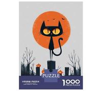 1000 Pieces Puzzles for Adults Moonlit Curse - Black Cat Halloween Art Jigsaws for Adults Relax Games Enhance Memory Unique Gifts for Birthday And Christmas 70x50cm/1000pcs
