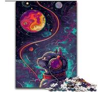 1000 Pieces Puzzles for Adults Music Astronaut Cat Puzzle Made of Wood,Challenging Brain Teaser for Teenagers, Family Game Night Fun 1000pcs(50x75cm)