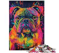 1000 Pieces Puzzles for Adults Neon Bulldog Art Practical Game Learning Educational Anti-Stress Toys with Matching Poster And Trivia Sheet Size 75x50cm