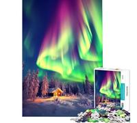 1000 Pieces Puzzles for Adults Northern Lights Cabin for Educational Game Challenge Toy Hands-on Game Home Art Decor Secret Santa Gifts (Size 50x75cm)