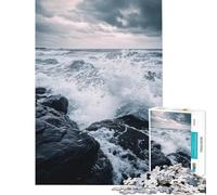 1000 Pieces Puzzles for Adults Ocean Waves Crashing on Rocks 1000 Jigsaw Puzzle Toy Wall Decor For Family Fun Unique Gifts for Birthday And Christmas (38x52cm)