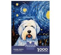 1000 Pieces Puzzles for Adults Old English Sheepdog Night Jigsaw Puzzle Family Games Difficult Hard Unique Gifts for Birthday And Christmas 70x50cm/1000pcs