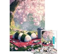 1000 Pieces Puzzles for Adults Onigiri Picnic Under Cherry Blossoms Brain Intelligence Challenge Addictive Toys Family Games Difficult Hard Secret Santa Gifts (Size 38x26cm)