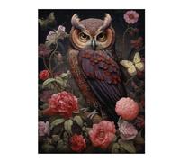 1000 Pieces Puzzles for Adults - Owl Sitting On A Branch with Flowers and Butterflies Challenging Gift for Puzzle Lovers, Fun Time with Friends, Displayable Wall Decor