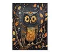 1000 Pieces Puzzles for Adults - Owl Sitting On A Branch with Leaves and Flowers Wooden Puzzles Educational Fun Intellectual Jigsaw,Game Decompression Toys for Kids